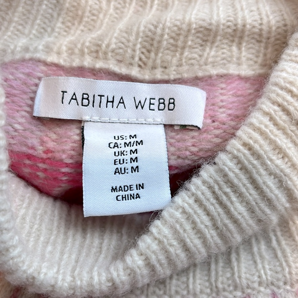 Tabitha Webb -NWT women’s Fairisle Lambswool blend crewneck Sweater cream/pink M - Picture 7 of 7